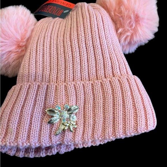 Beanie and brooch bundle! NWT double Pom Pom hat paired with vintage bro… - Picture 3 of 5